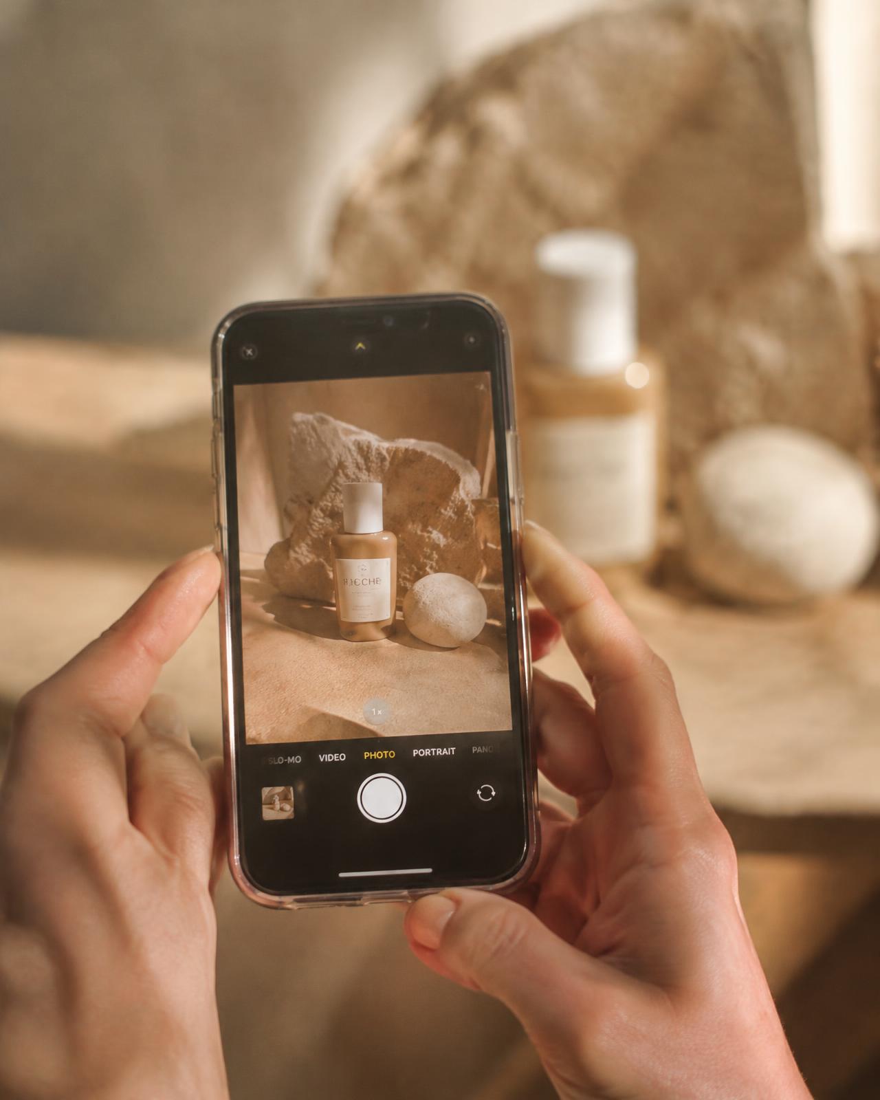 Phone filming a product shoot